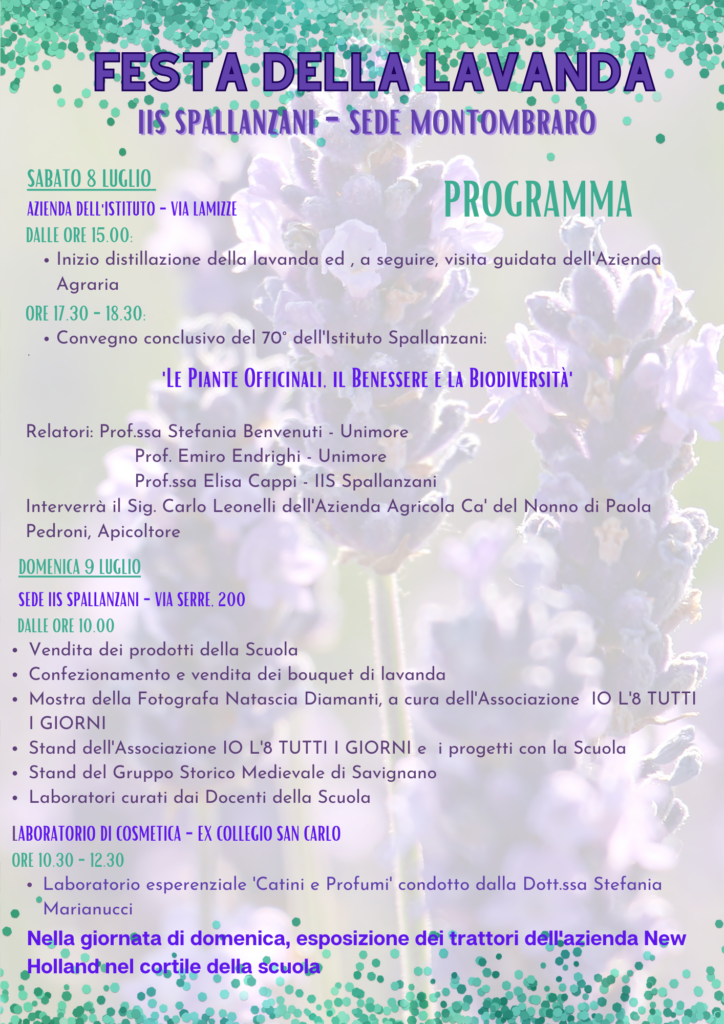 Istituto di Istruzione Superiore Lazzaro Spallanzani | Festa della Lavanda e Convegno 70° Istituto - Sede Montombraro - sabato 8 e domenica 9 luglio