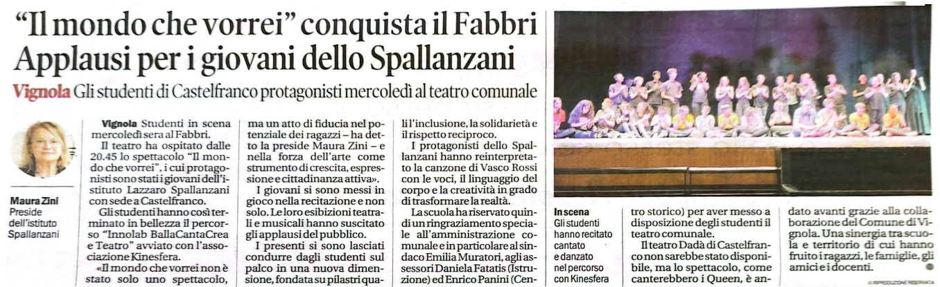 Istituto di Istruzione Superiore Lazzaro Spallanzani | Successo al Teatro Fabbri di Vignola per lo spettacolo “Il mondo che vorrei” Istituto di Istruzione Superiore Lazzaro Spallanzani | Successo al Teatro Fabbri di Vignola per lo spettacolo “Il mondo che vorrei”