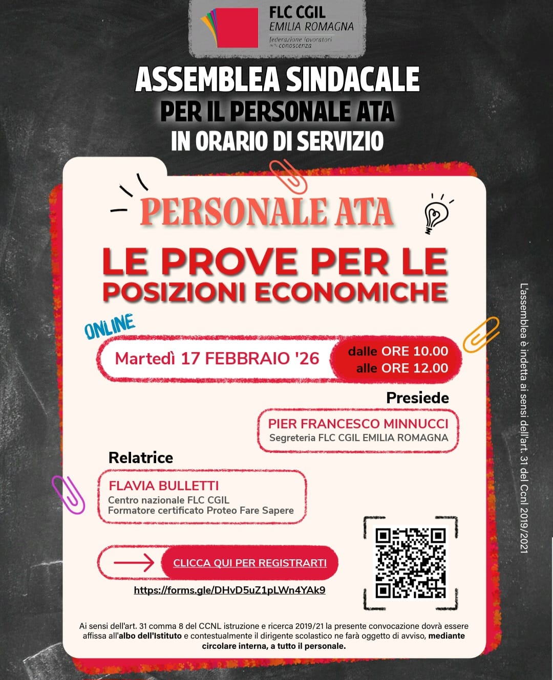 Istituto di Istruzione Superiore Lazzaro Spallanzani | Assemblea sindacale regionale della FLC CGIL, in orario di servizio, rivolta al personale ATA a tempo indeterminato interessato alle nuove posizioni economiche
